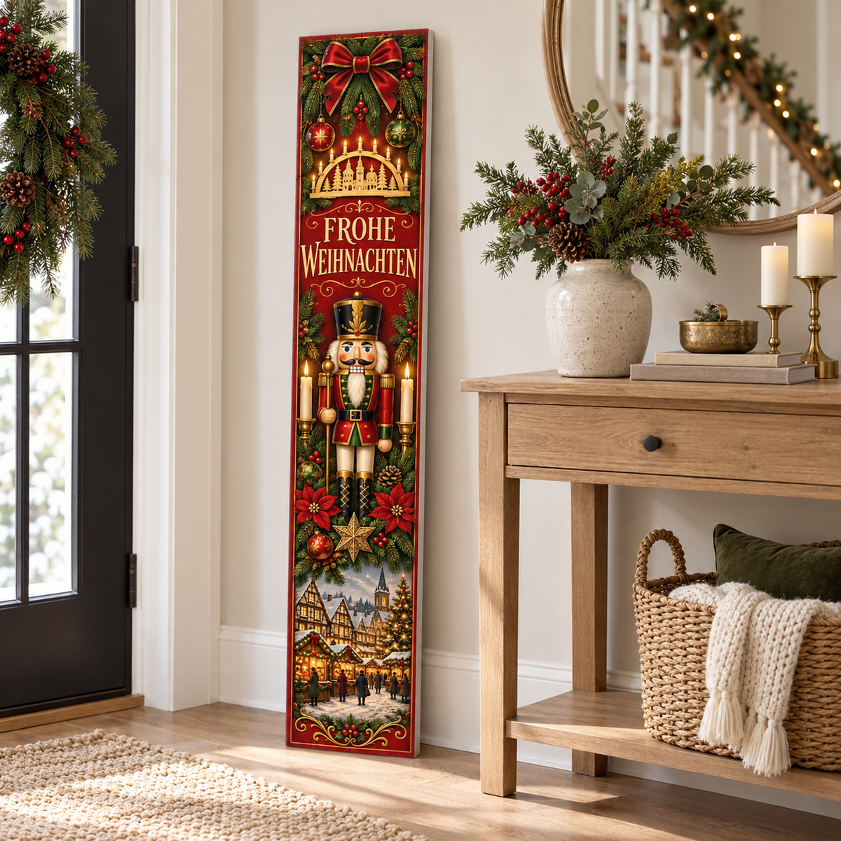 Frohe Weihnachten – German Nutcracker Christmas porch board entryway lifestyle