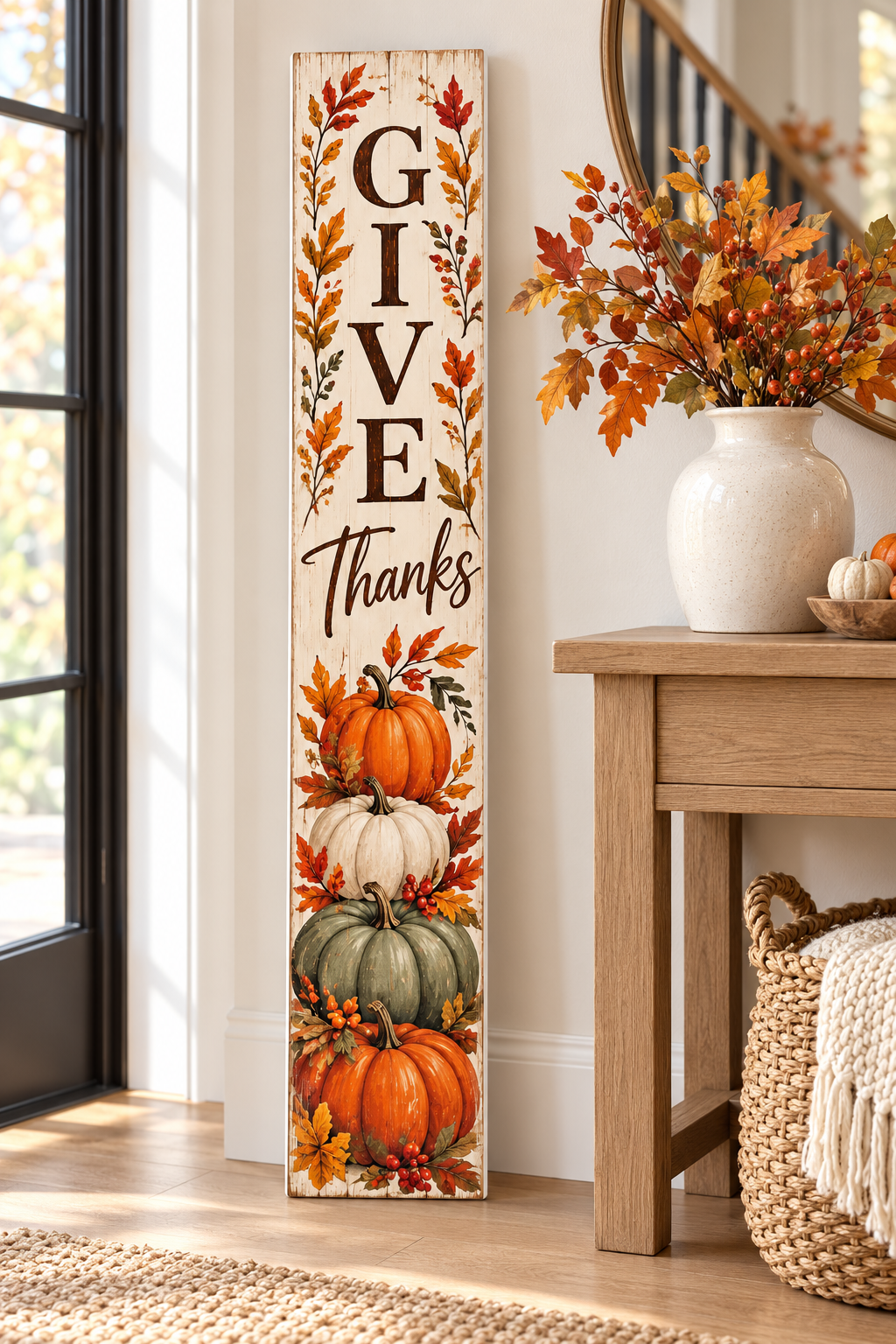 Give Thanks Pumpkins PVC porch board entryway