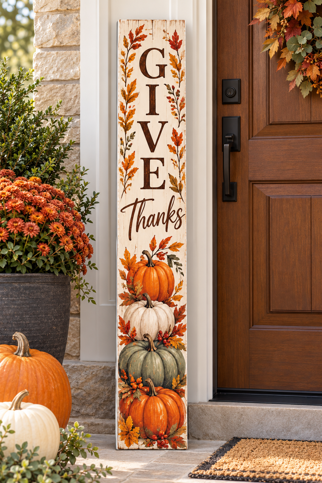 Give Thanks Pumpkins PVC porch board porch