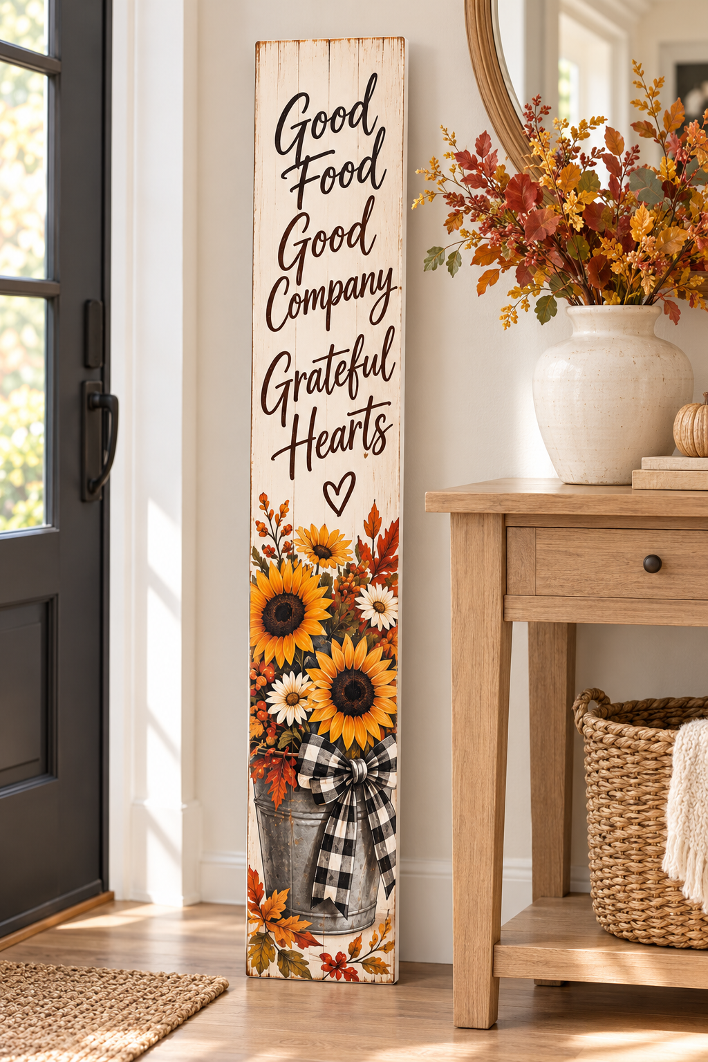 Good Food Good Company Grateful Hearts PVC porch board entryway