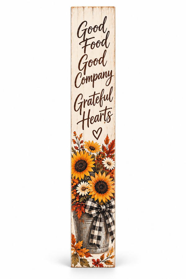 Good Food Good Company Grateful Hearts PVC porch board white