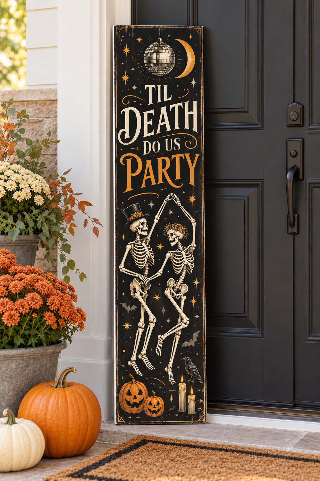 Til Death Do Us Party Dancing Skeletons porch board porch lifestyle
