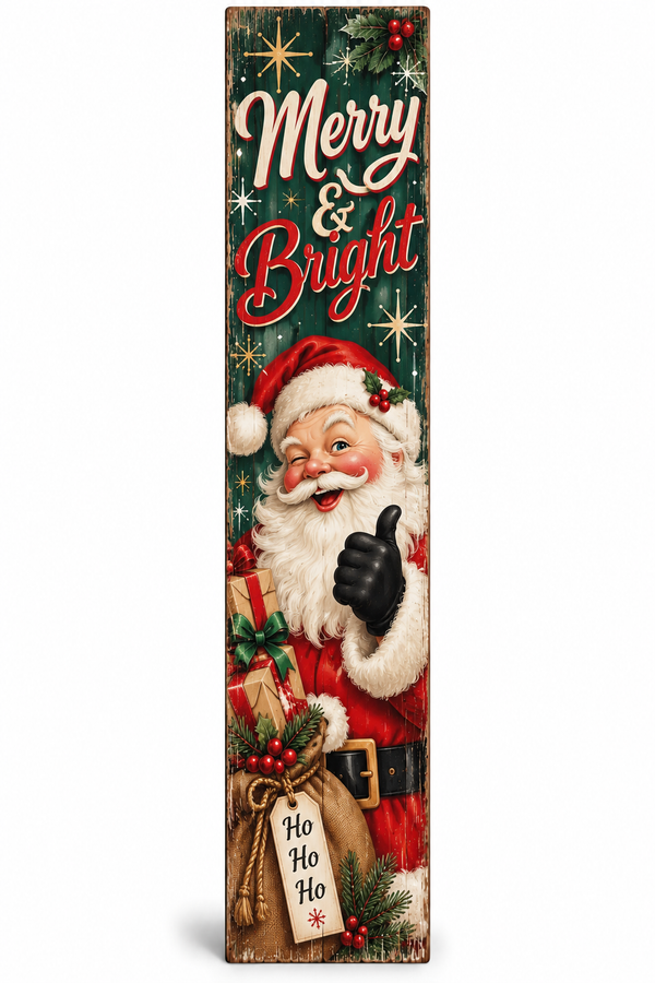 Merry and Bright Retro Santa PVC porch board