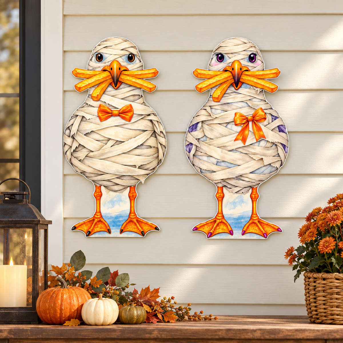 Halloween Coastal Decor Mummy Signs, Set of 2, Coastal Garden Decor, 12 Inch PVC Sully and Sally