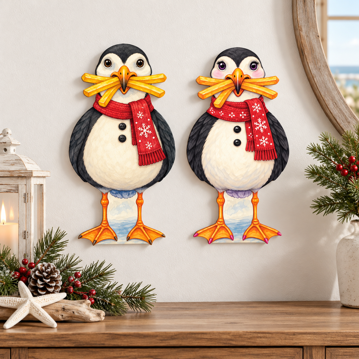 Winter Coastal Beach Yard Signs, Set of 2, Garden Decor, 12 Inch PVC Sully and Sally