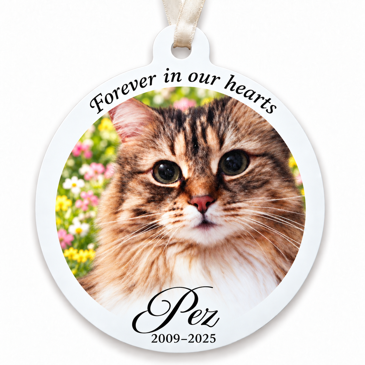 Personalized Dog Memorial Photo Ornament with Name and Dates, Pet Loss Gift, Forever in Our Hearts Keepsake