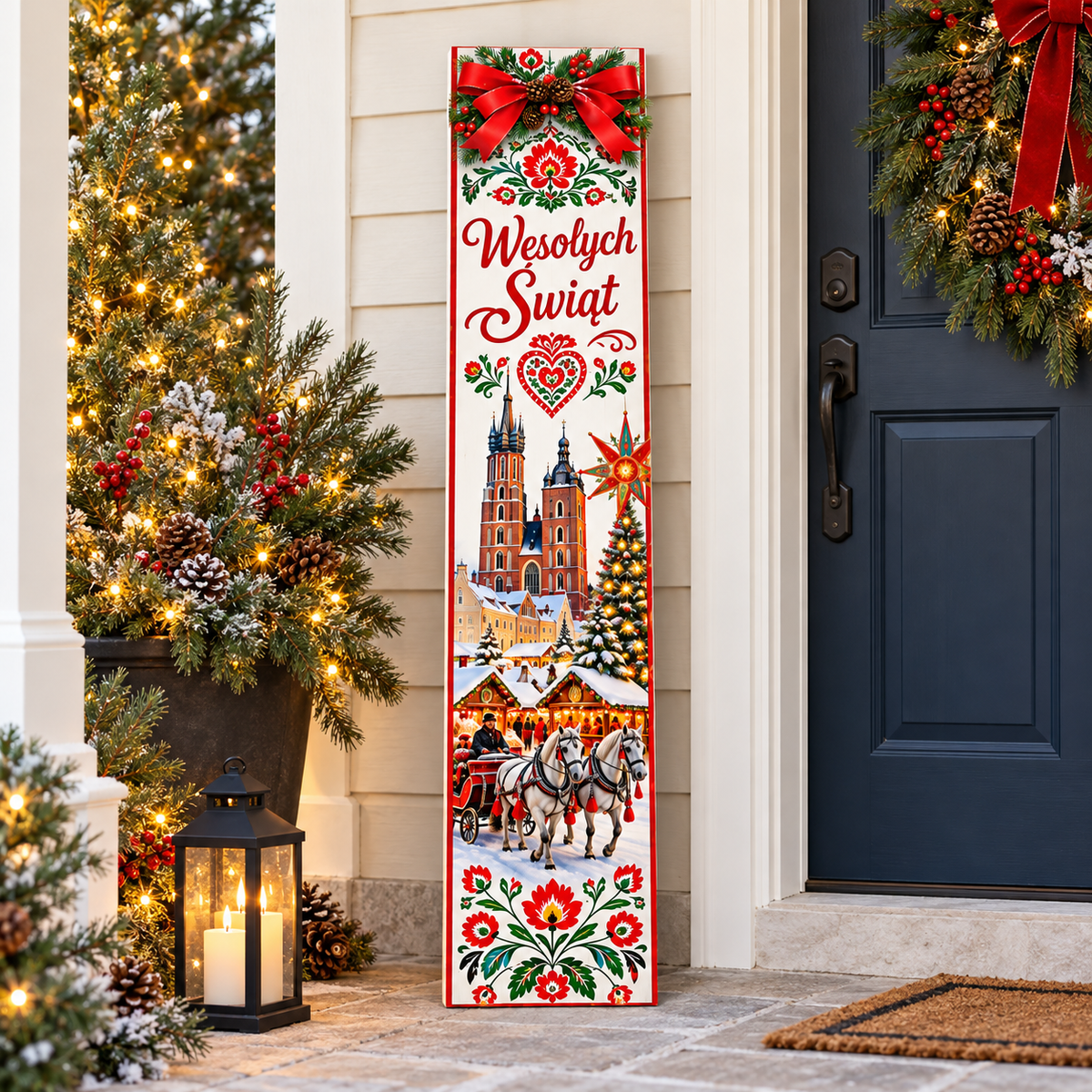 Wesołych Świąt – Polish Christmas Porch Board and Leaner Sign – Polish Folk Art
