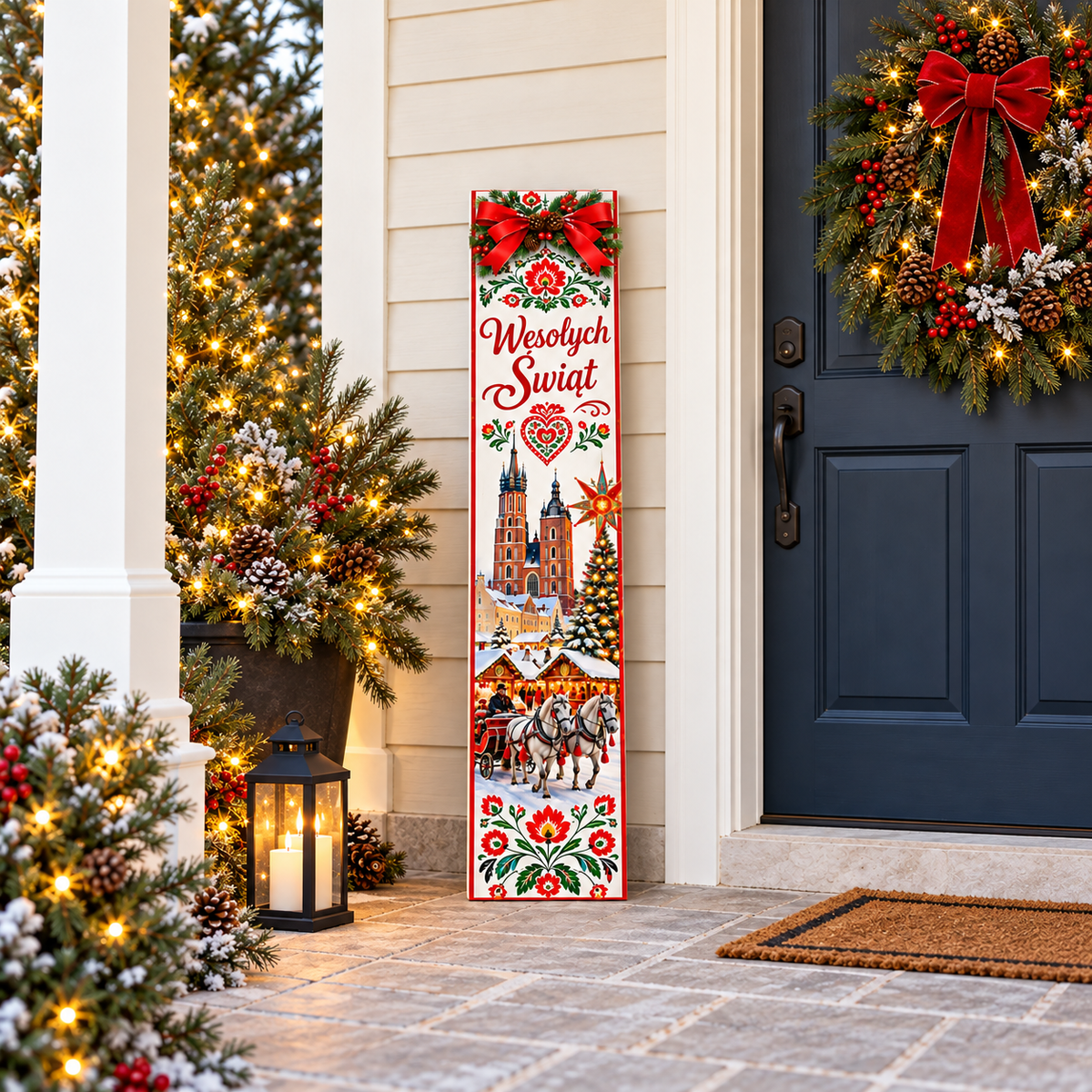 Wesołych Świąt – Polish Christmas Porch Board and Leaner Sign – Polish Folk Art
