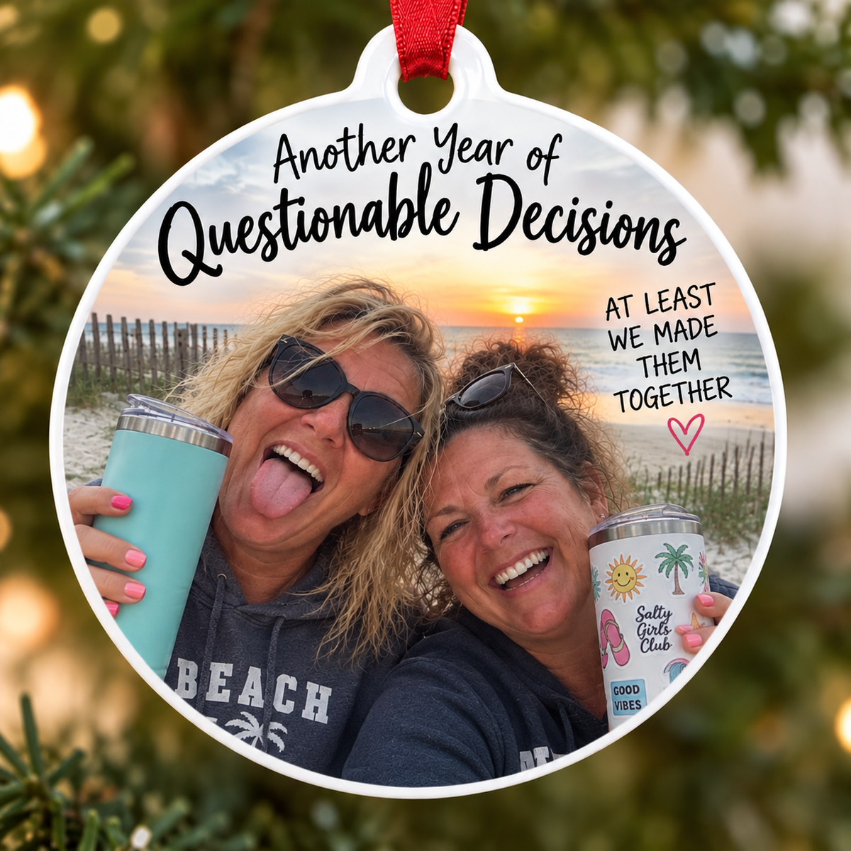 Personalized Best Friend Photo Ornament, Funny Friendship Christmas Gift, Questionable Decisions Ornament, Custom BFF Keepsake