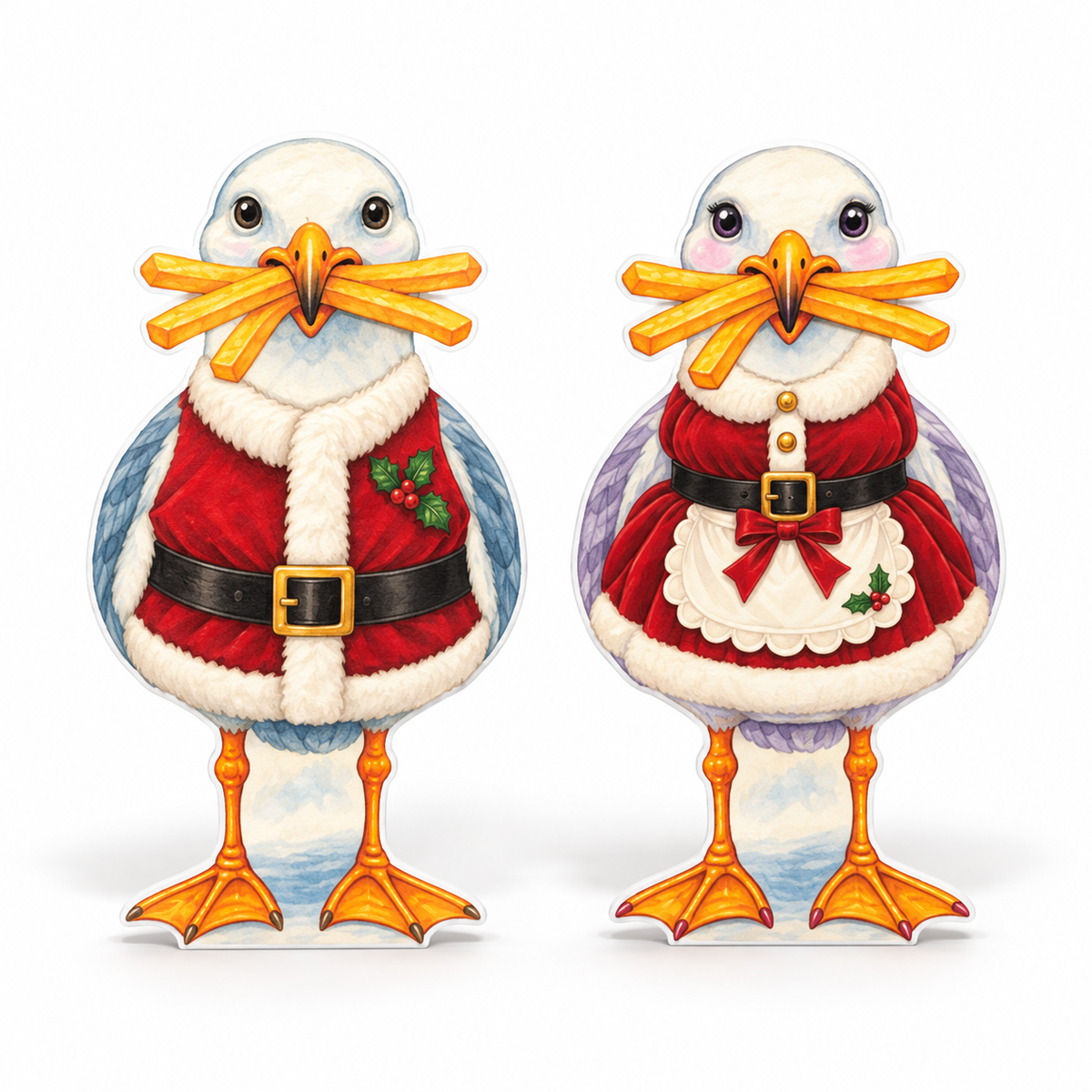 Santa and Mrs Clause, Beach House Yard Decor, Sally & Sully pair, Coastal 12 Inch Premium PVC
