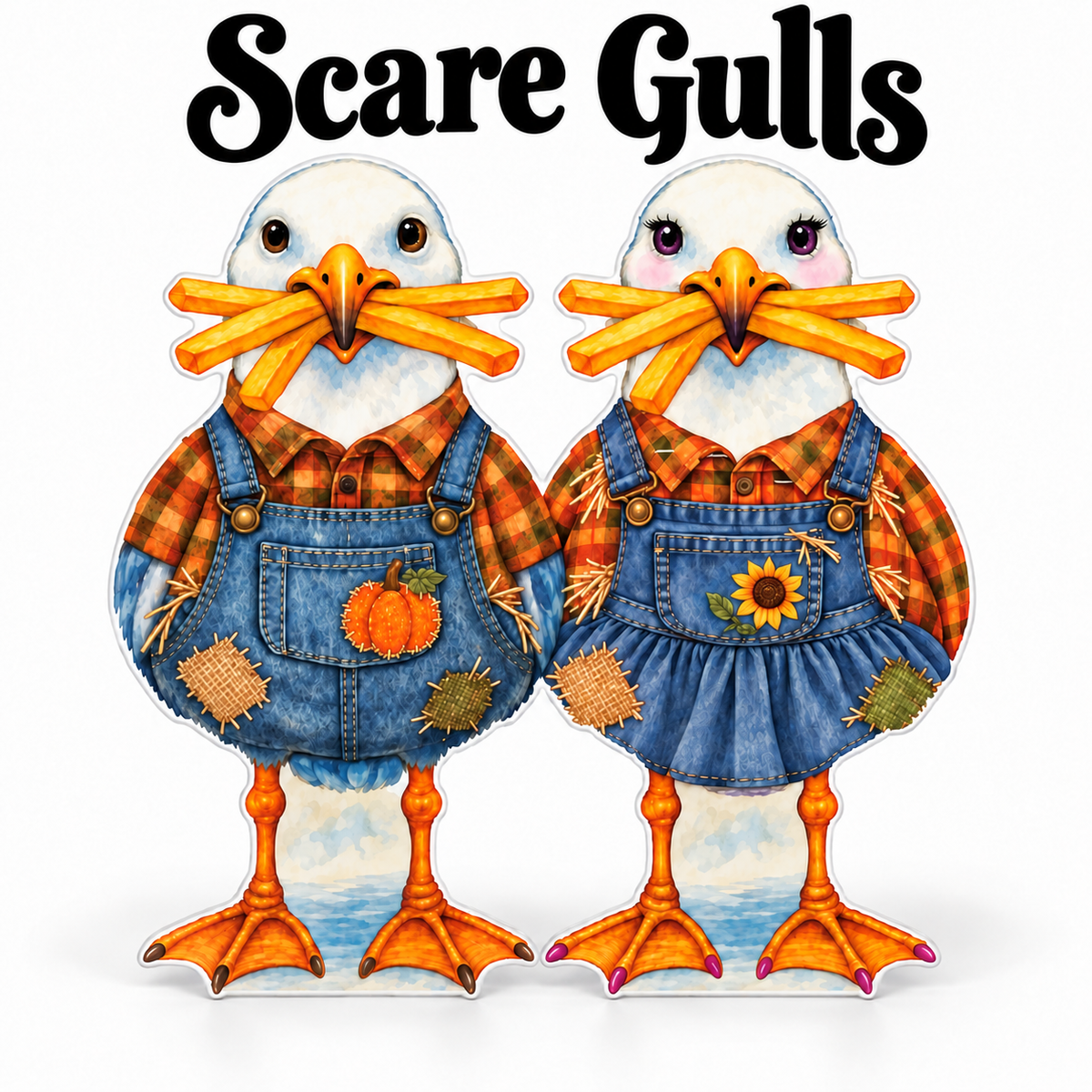 Scarecrow Coastal Yard Signs, Set of 2, Beach House Decor, 12 Inch PVC Sully Sally