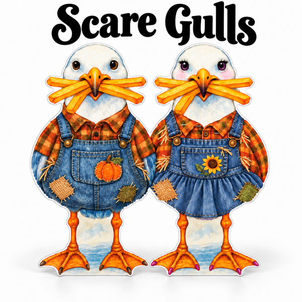 Scarecrow Coastal Yard Signs, Set of 2, Beach House Decor, 12 Inch PVC Sully Sally