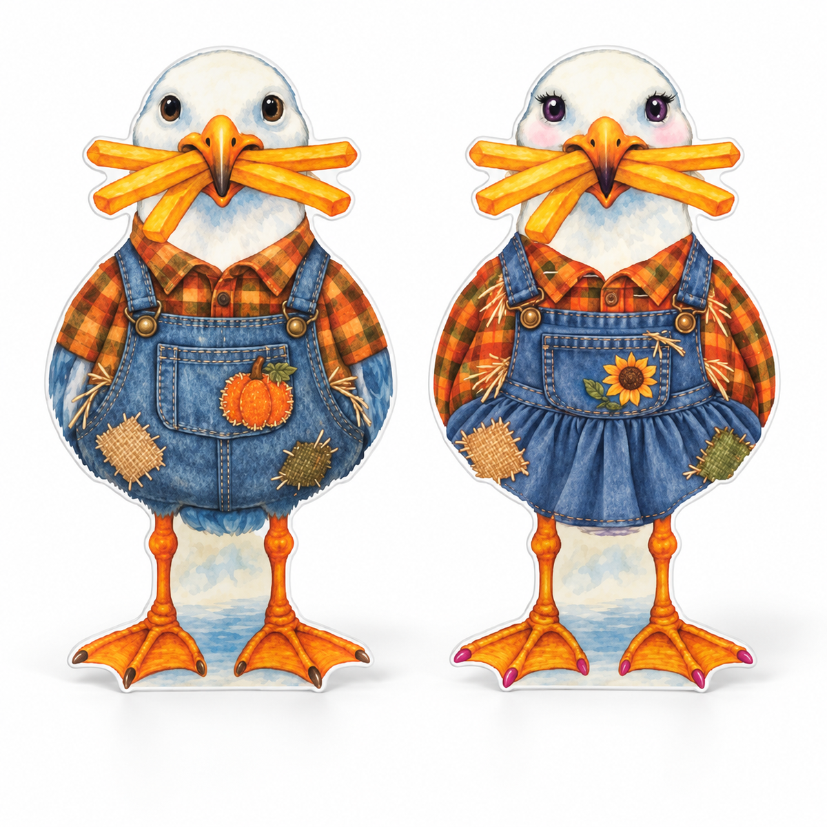 Scarecrow Coastal Yard Signs, Set of 2, Beach House Decor, 12 Inch PVC Sully Sally
