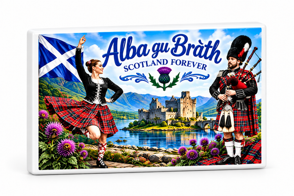 Scottish Heritage – Alba gu Bràth – Highland Dancer and Bagpiper – Magnet & Mini Sign – Stocking Stuffer
