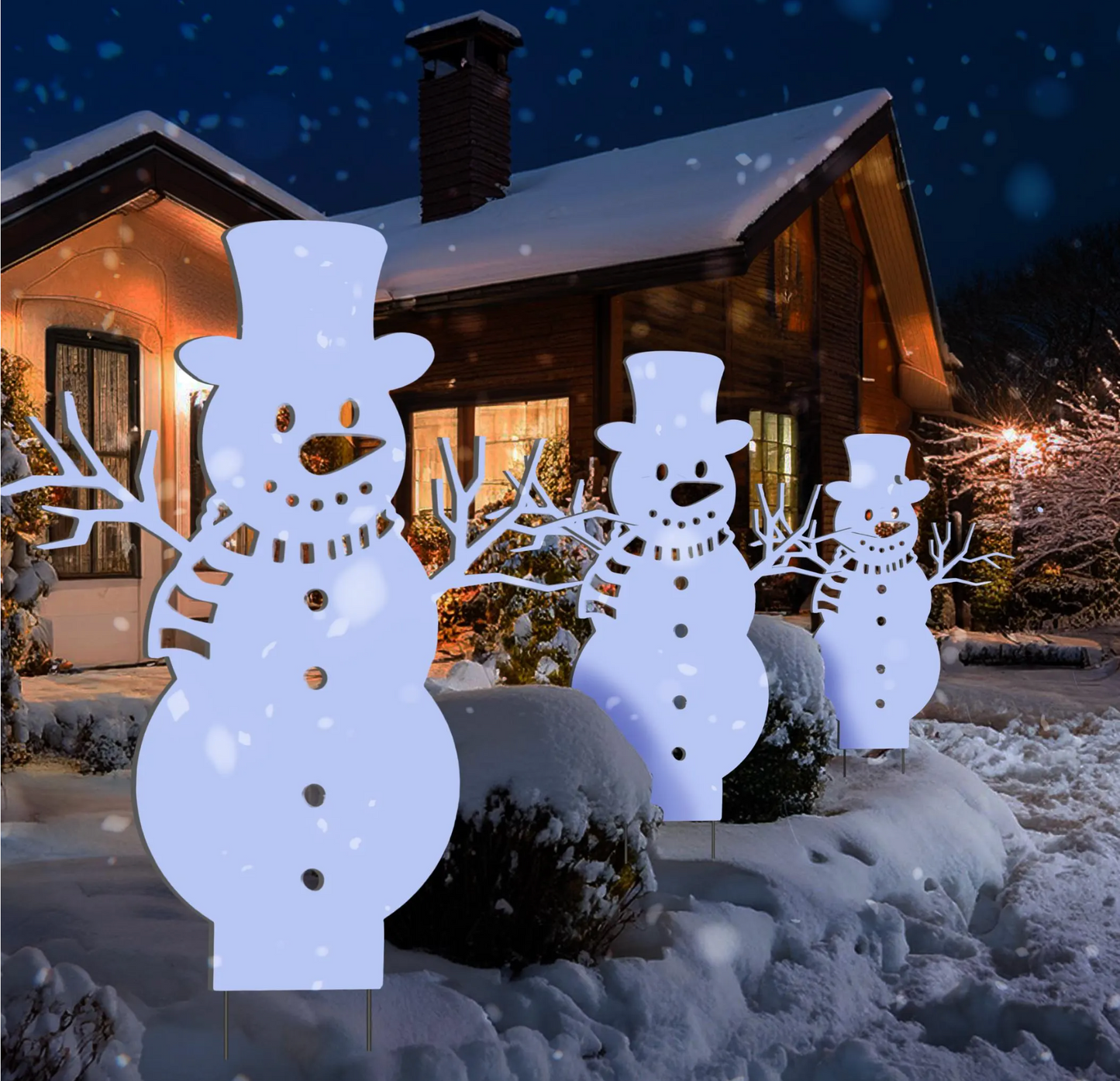 Outdoor Set of 3 PVC Snowman Yard Stakes - 2-Foot Outdoor Christmas Decor, Weatherproof Winter Lawn Decorations