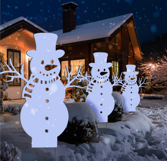 Outdoor Set of 3 PVC Snowman Yard Stakes - 2-Foot Outdoor Christmas Decor, Weatherproof Winter Lawn Decorations
