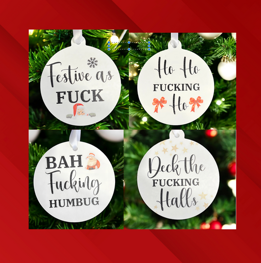 Set of 4 Offensive Funny Ornaments – F Word Gift Box with Curse Words, Warning - Not Your Grandma's Ornaments