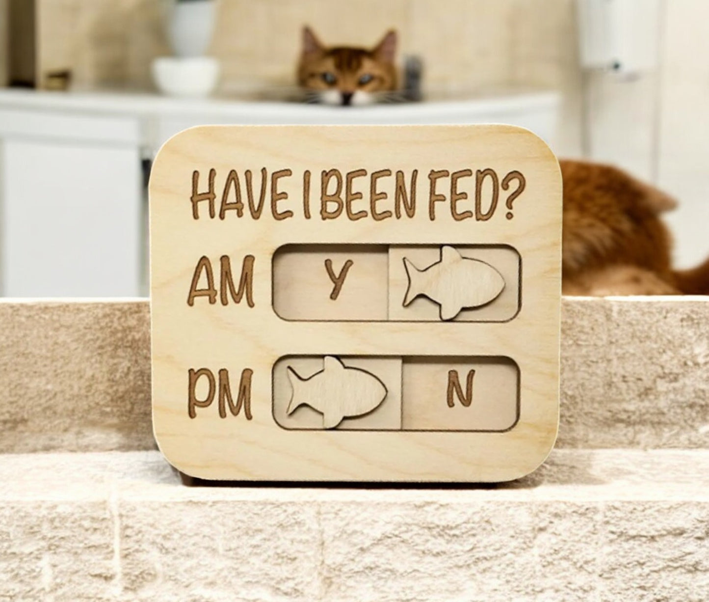 Cat Feeding Reminder Magnet, Have I Been Fed, Cat Feeding Tracker AM PM, Feed the Cat, Wooden Reminder Slider for Fridge (Copy)
