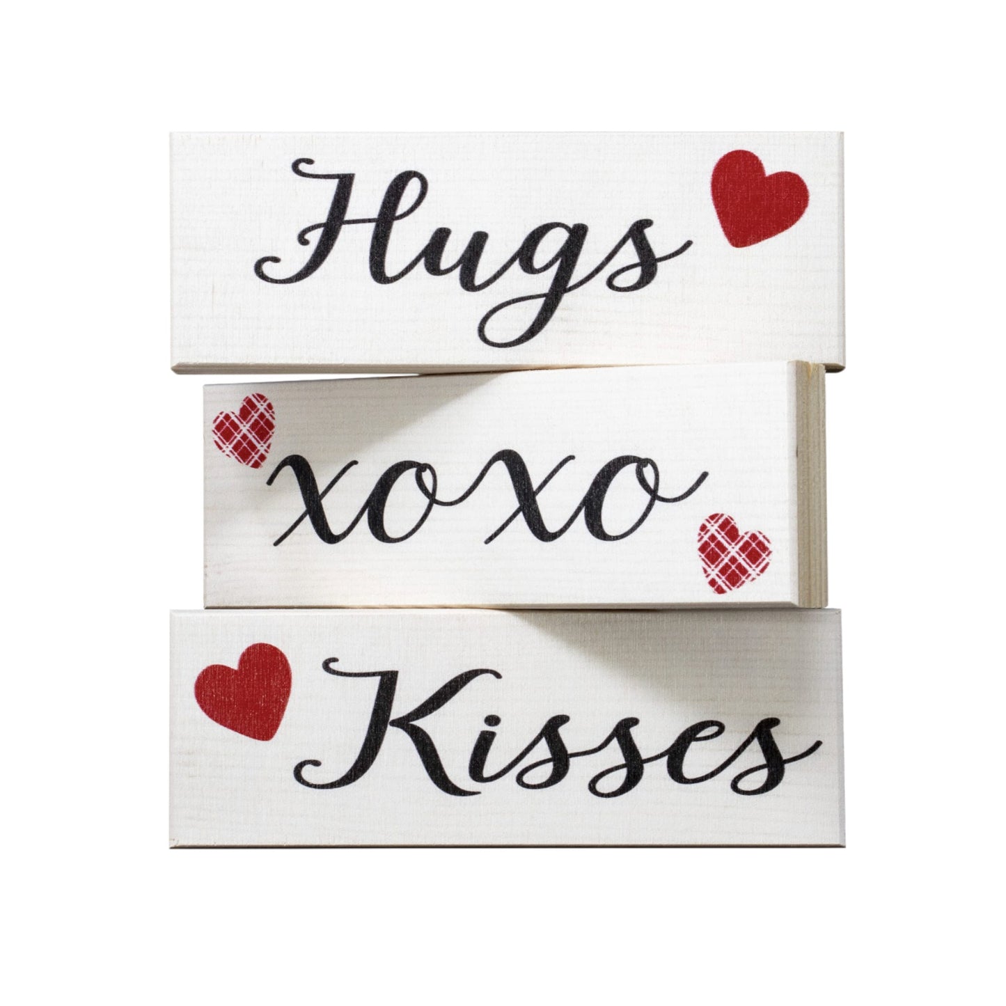 Hugs and Kisses Signs, 3pc Wooden Block Set, Valentine's Day Decor