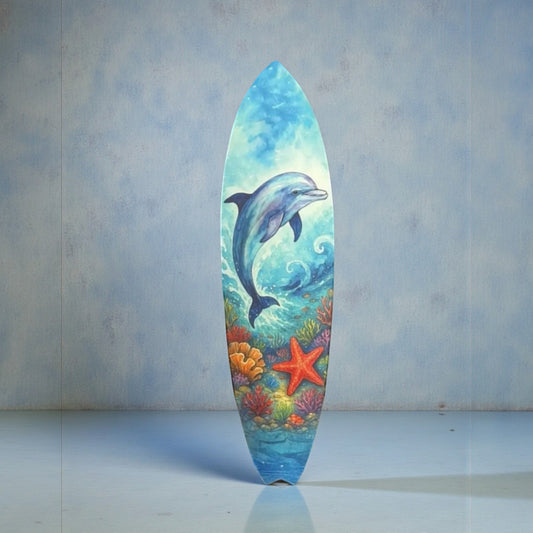 Dolphin Surfboard Decorative Beach House Wall Decor, Ocean Animal Wall Sign
