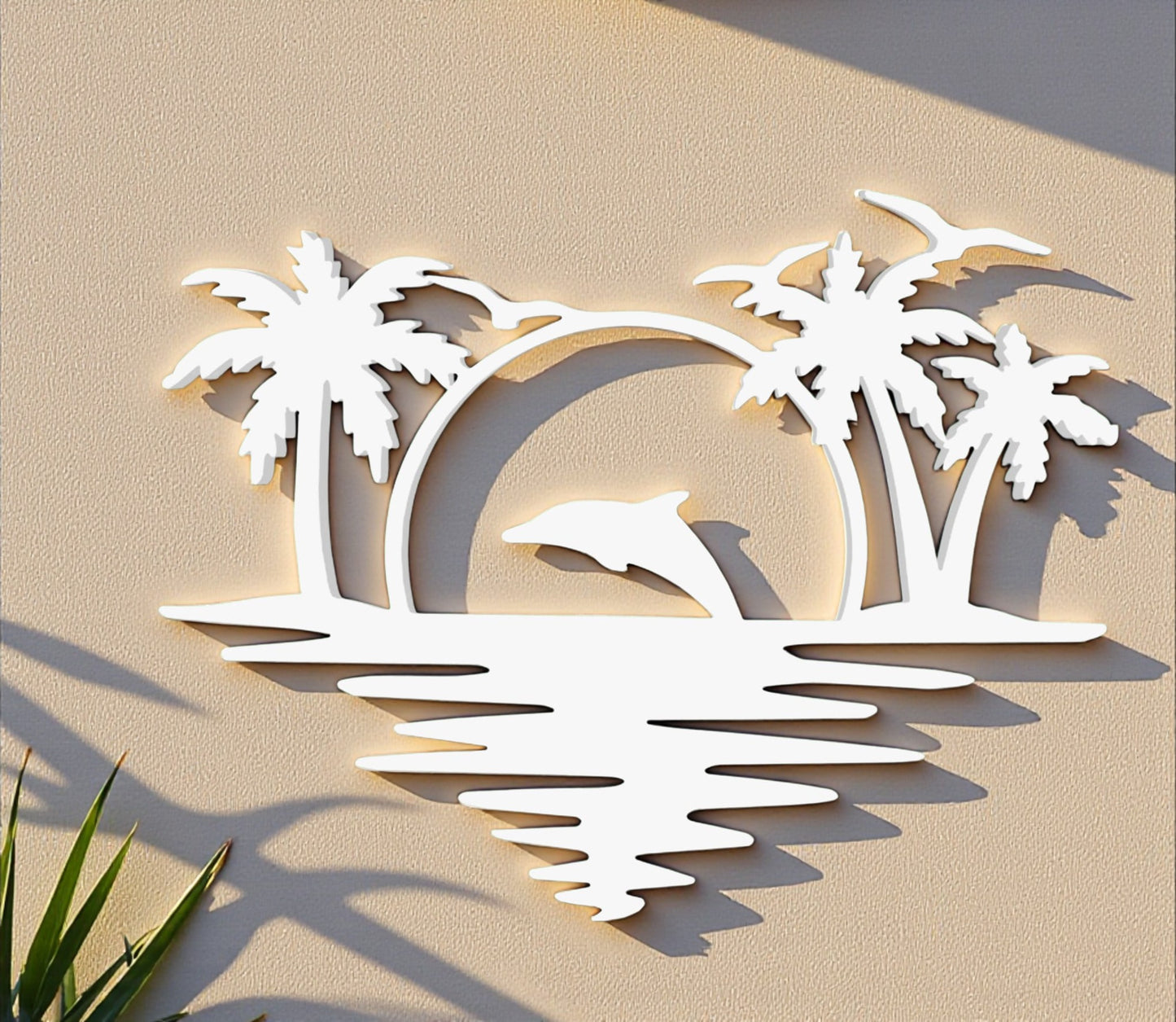 Indoor Outdoor Dolphin Wall Art, Coastal Wall Decor for Beach House, White PVC Dolphin Sign