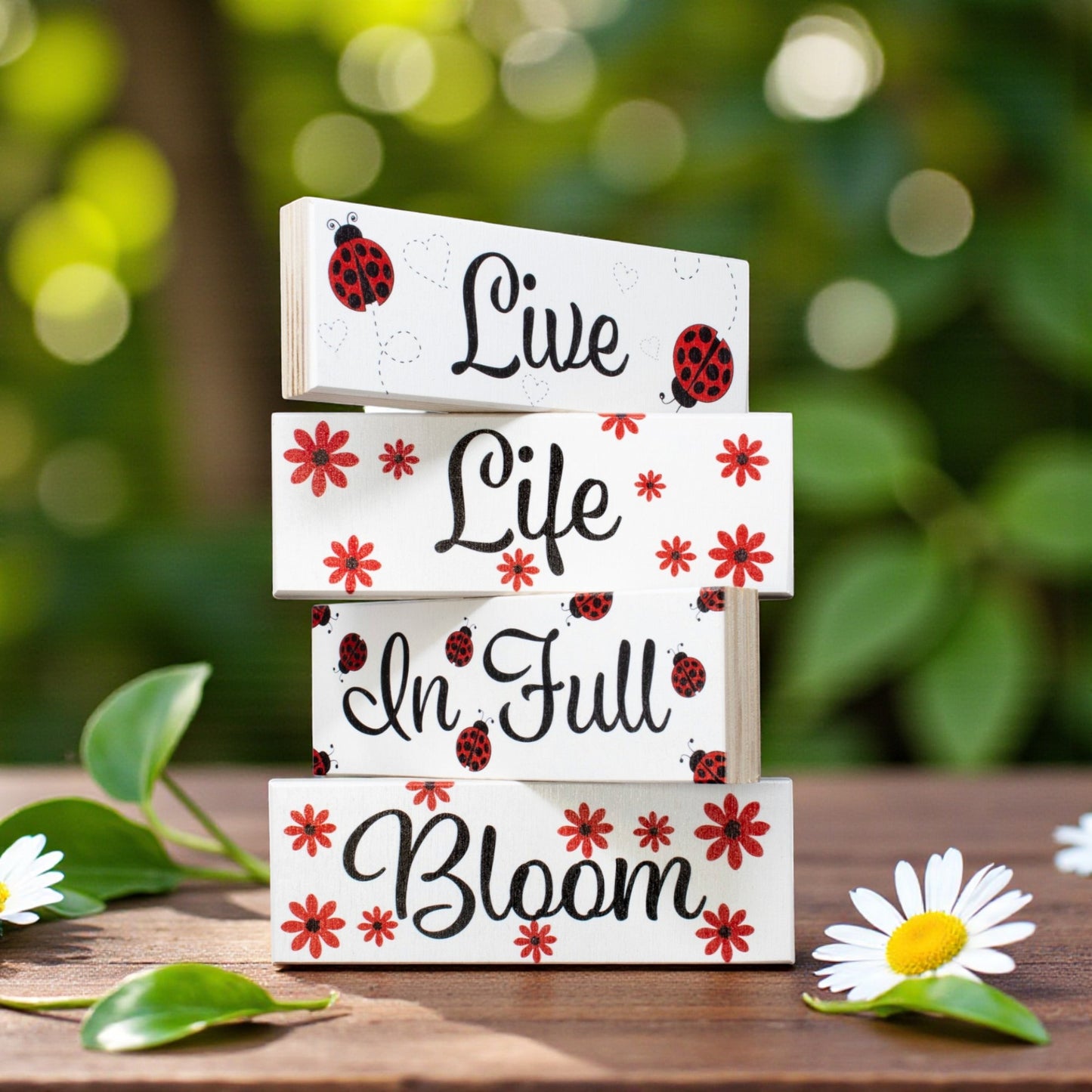 Live Life in Full Bloom, Spring Decor, Ladybugs Theme