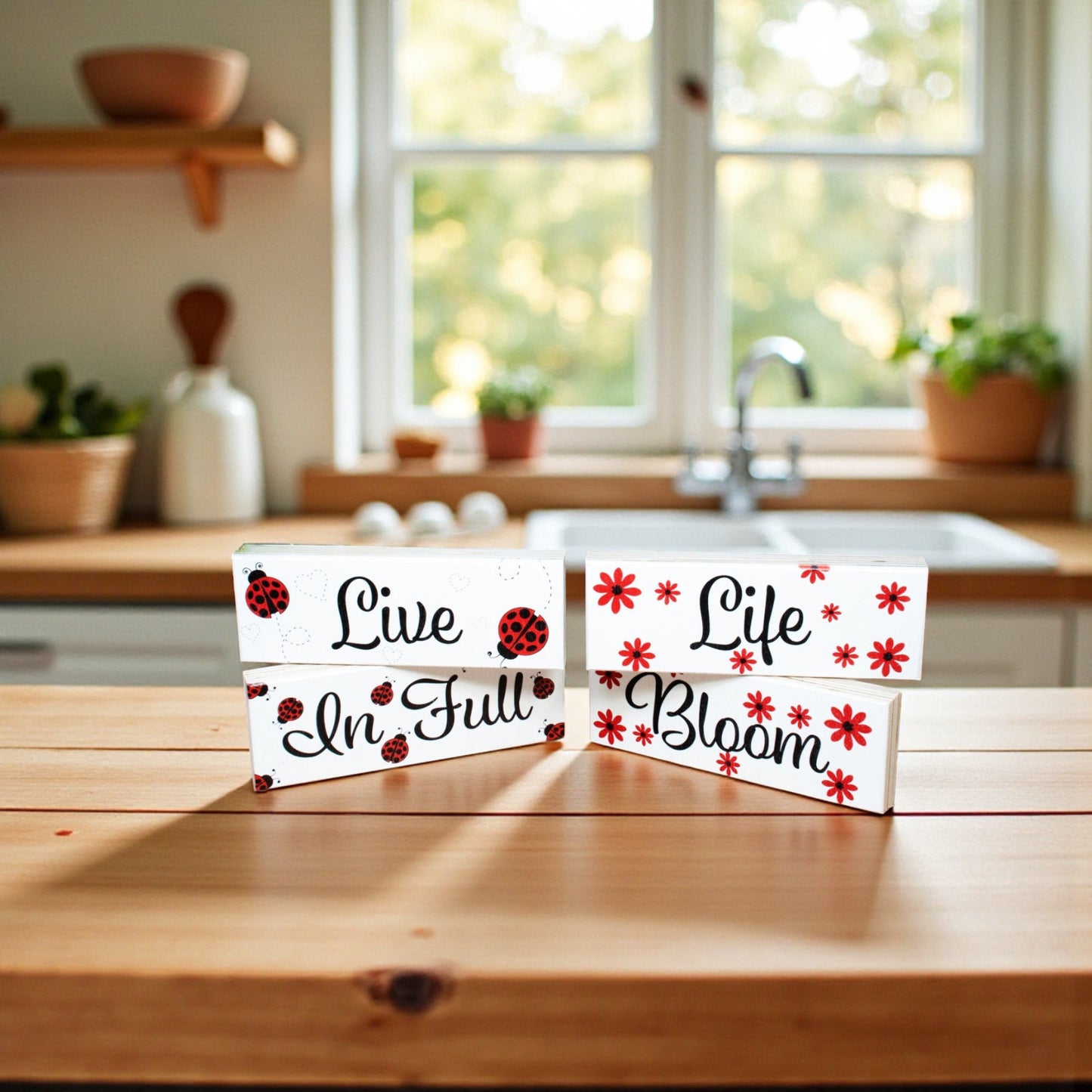 Live Life in Full Bloom, Spring Decor, Ladybugs Theme