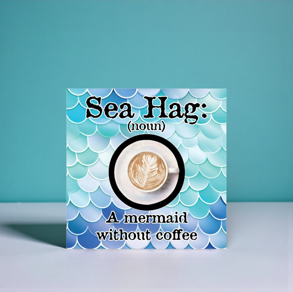 Funny Mermaid Coffee Sign: Sea Hag Wooden Decor, Beach House Gift