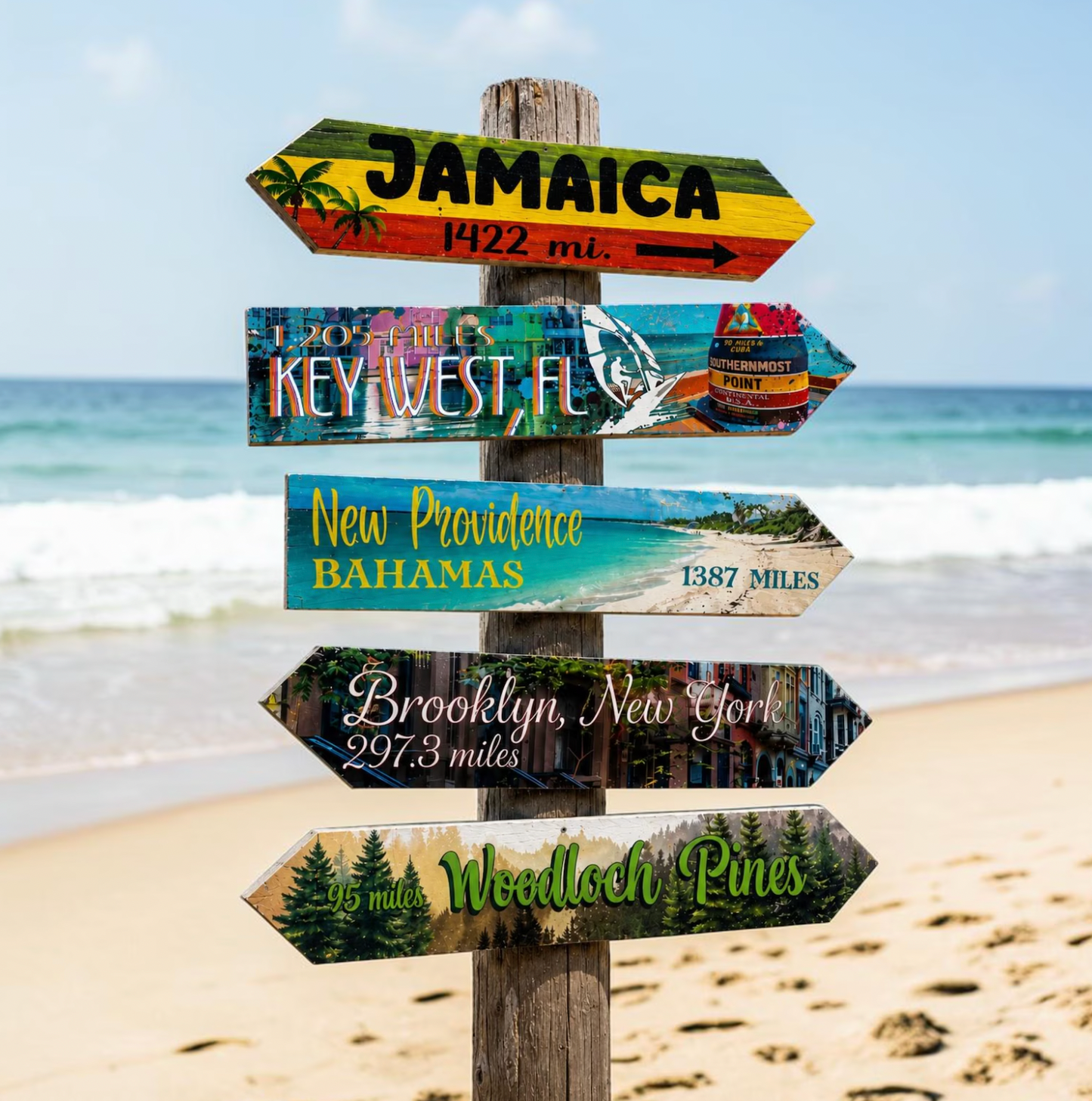 Destination Sign Arrow for Signpost, Directional Key West Style, Customized, Travel Journey of Love Gift Idea