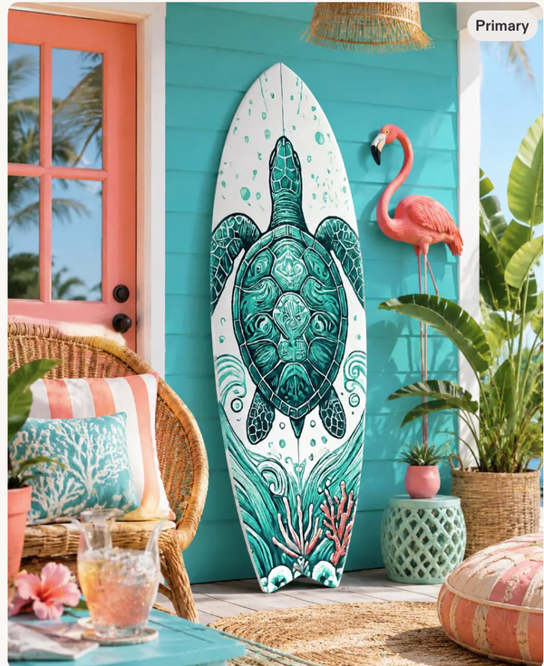 Decorative Turtle Surfboard Wall Art PVC, Weather Resistant