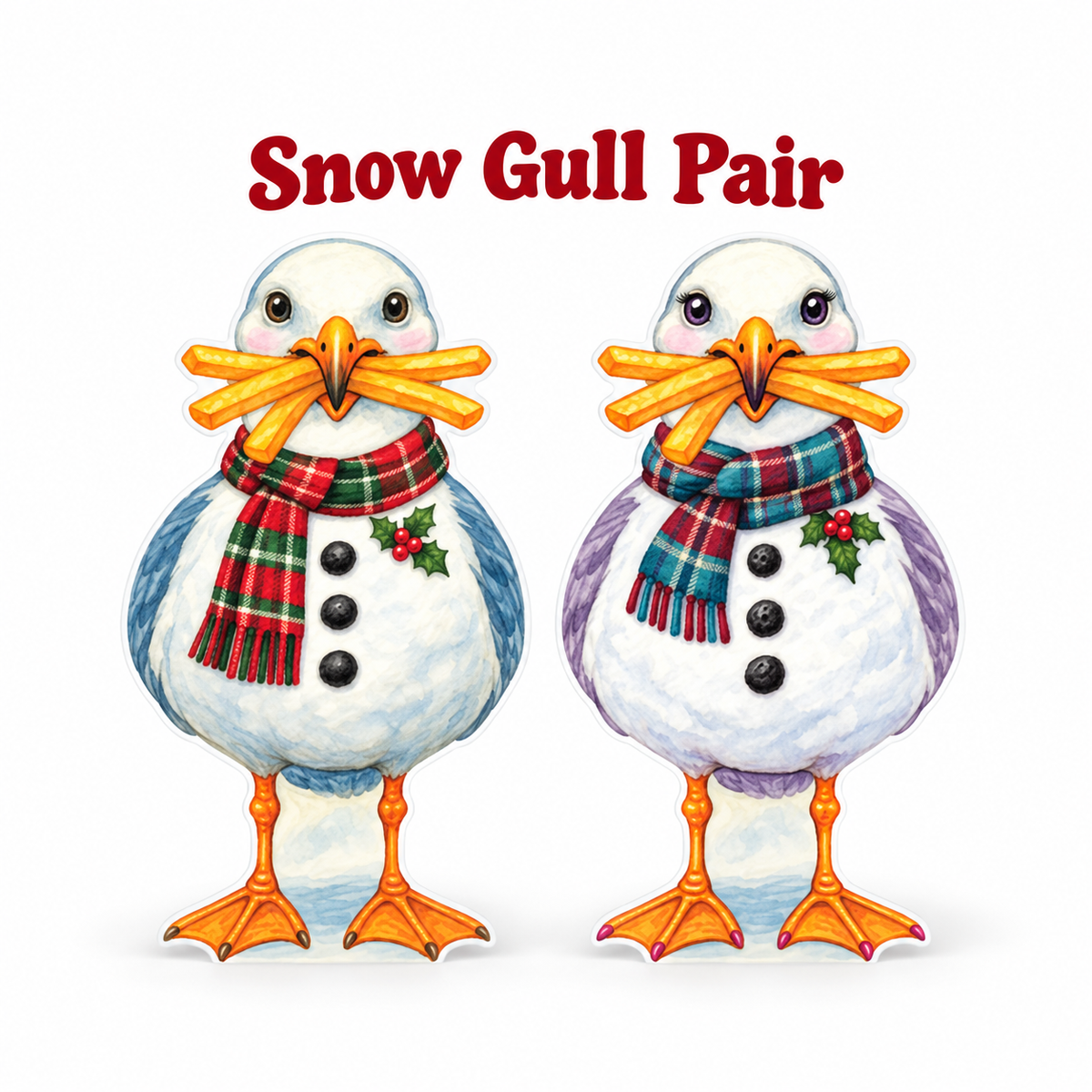 Snowman Beach and Coastal Yard Sign, Set of 2, 12 Inch PVC Sully and Sally Seagulls