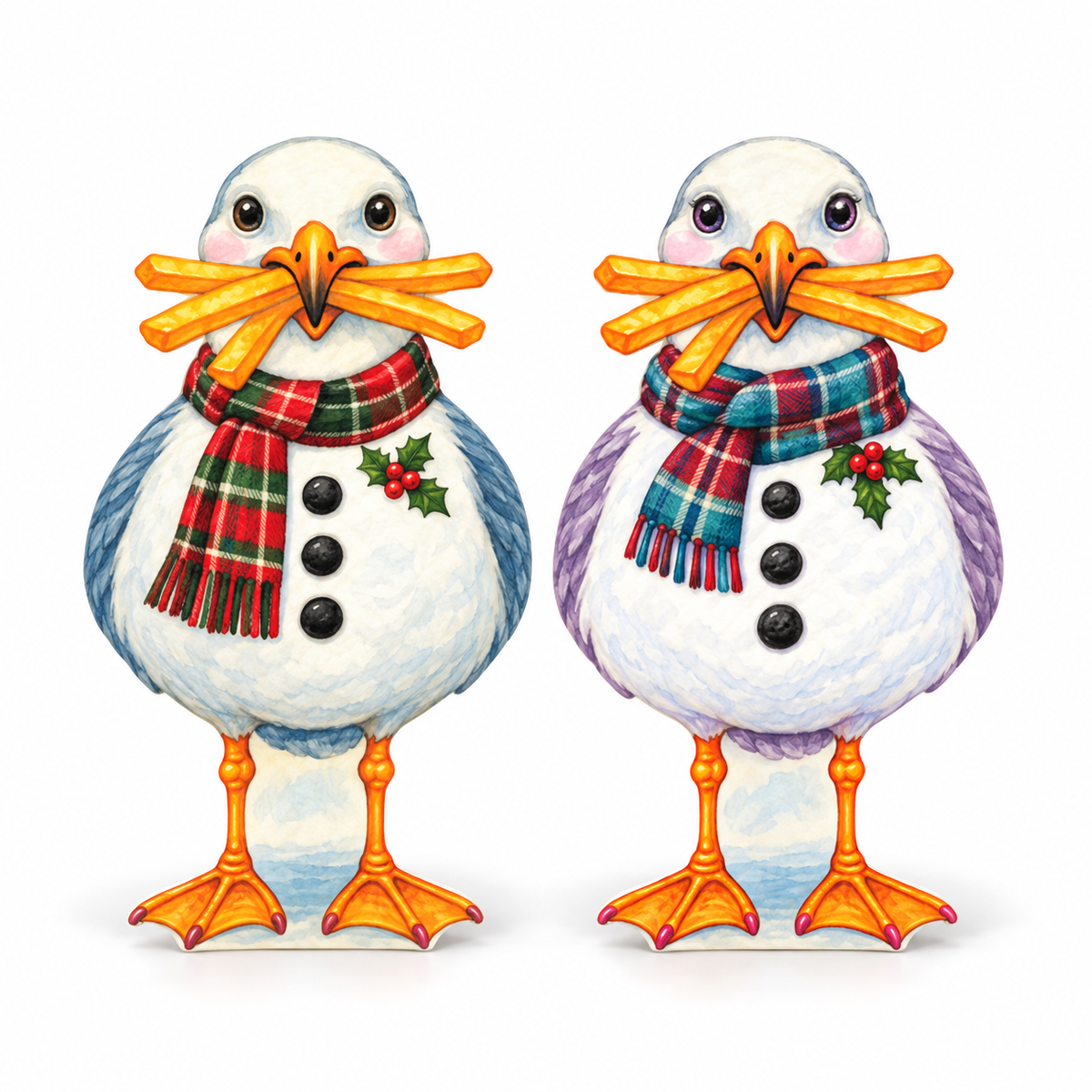 Snowman Beach and Coastal Yard Sign, Set of 2, 12 Inch PVC Sully and Sally Seagulls