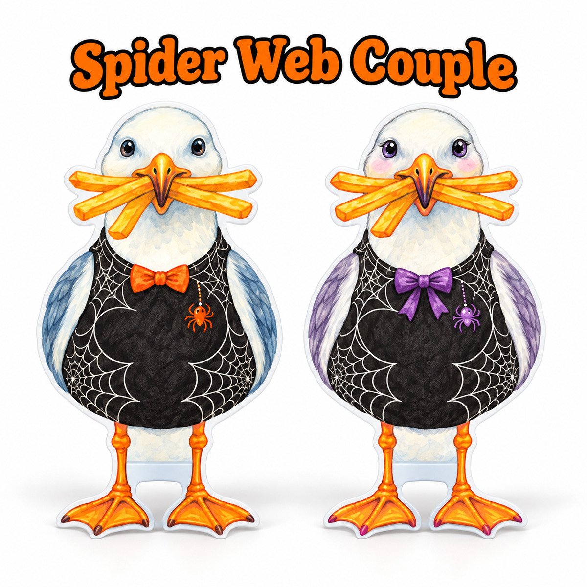Spiderweb Coastal Beach Decorations and Yard Signs, Set of 2, Fall and Halloween, 12 Inch PVC Sully & Sally