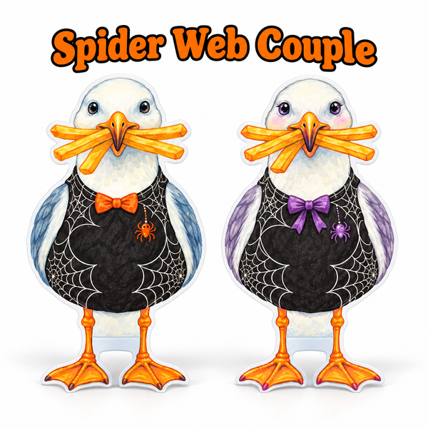 Spiderweb Coastal Beach Decorations and Yard Signs, Set of 2, Fall and Halloween, 12 Inch PVC Sully & Sally