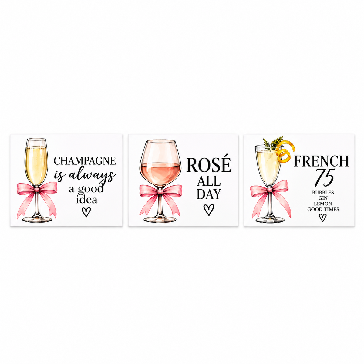 Minimalist Cocktail Magnets Set of 3 – Champagne Rosé French 75 | Chic Girls Gift
