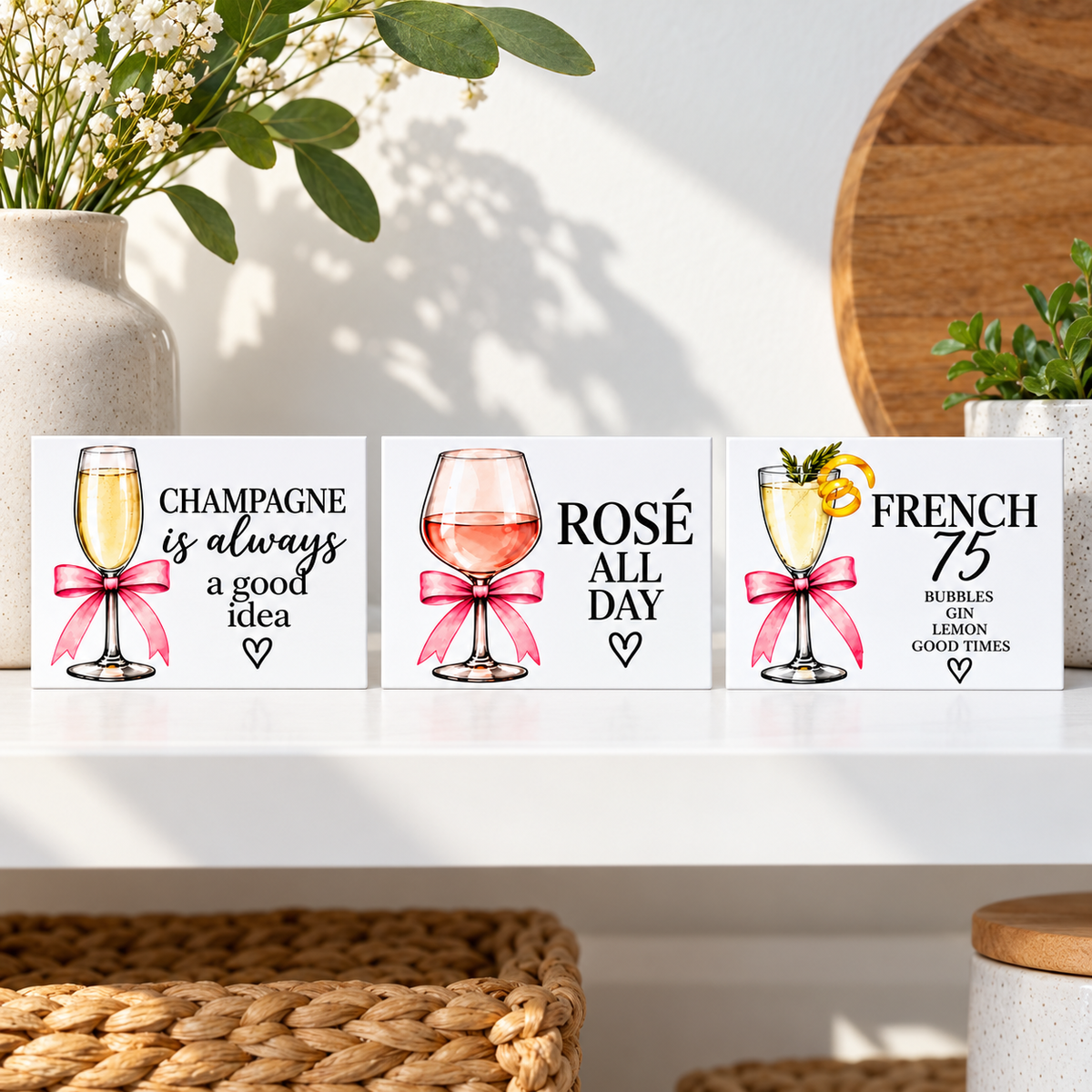 Minimalist Cocktail Magnets Set of 3 – Champagne Rosé French 75 | Chic Girls Gift