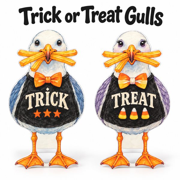 Trick or Treat Coastal Beach Yard Signs, Set of 2, Coastal Garden Decor, 12 Inch PVC
