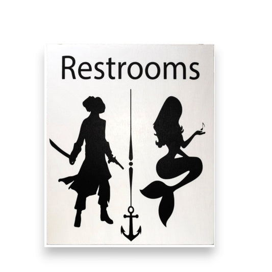Pirates and Mermaids Bathroom Sign
