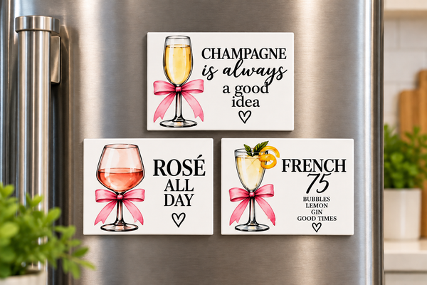 Minimalist Cocktail Magnets Set of 3 – Champagne Rosé French 75 | Chic Girls Gift