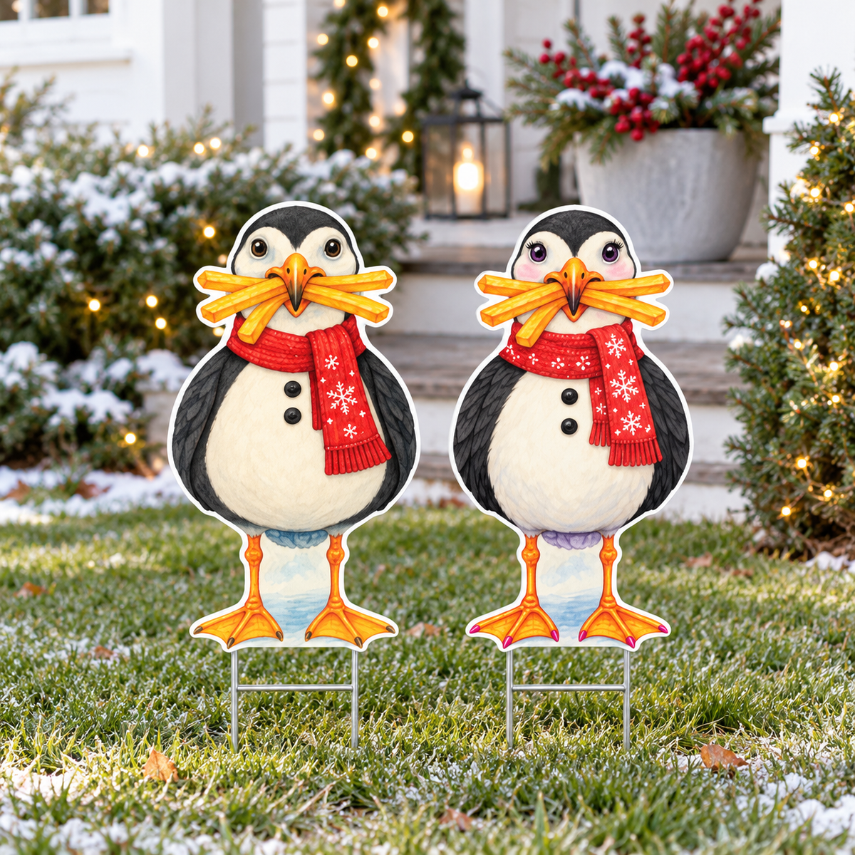 Winter Coastal Beach Yard Signs, Set of 2, Garden Decor, 12 Inch PVC Sully and Sally