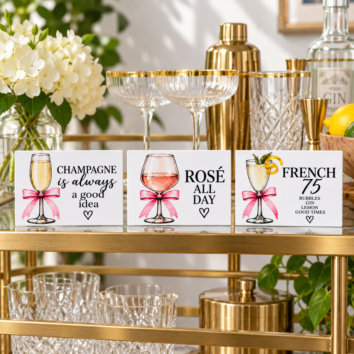 Minimalist Cocktail Magnets Set of 3 – Champagne Rosé French 75 | Chic Girls Gift