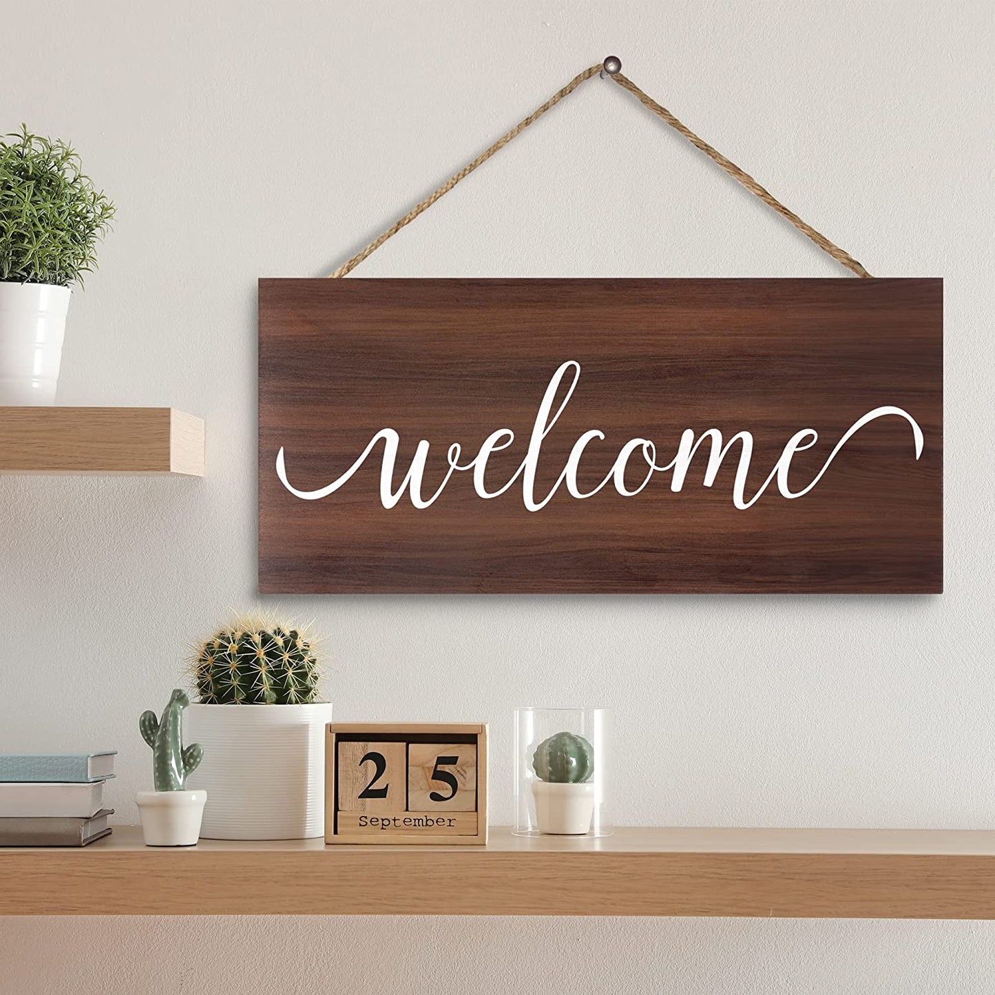 JennyGems Welcome Sign, Welcome Sign For Front Door, Front Porch Sign, Welcome Porch Sign, Housewarming Gift, Rustic Farmhouse Home Decor, 6x13 Inch Wood Hanging Sign, American Made