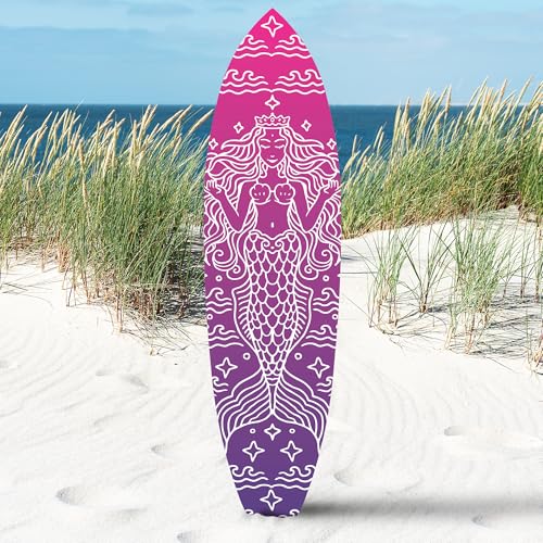Outdoor Mermaid Surfboard Wall Art – Weatherproof PVC – Coastal Mermaid Sign for Beach House or Pool Area – Nautical Decor, Pink 5 Foot