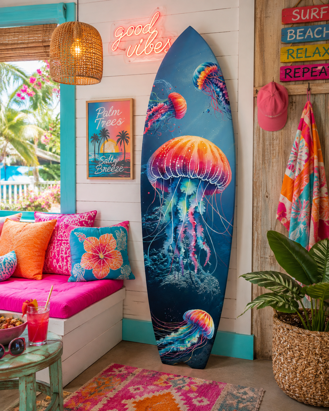 Jellyfish Surfboard Wall Art Indoor/Outdoor Oceans Weatherproof