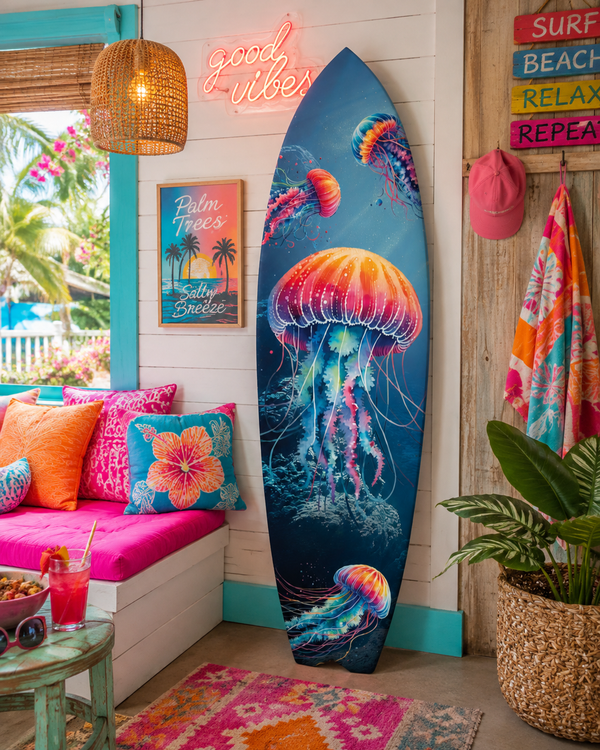 Jellyfish Surfboard Wall Art Indoor/Outdoor Oceans Weatherproof