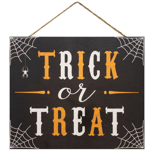 JennyGems Halloween Decor, Trick or Treat Sign, Halloween Decorations, Halloween Door Sign for Front Door, 10x12 Inch Wood Sign Halloween Wall Decor, Fall Decor, Halloween Party Decorations