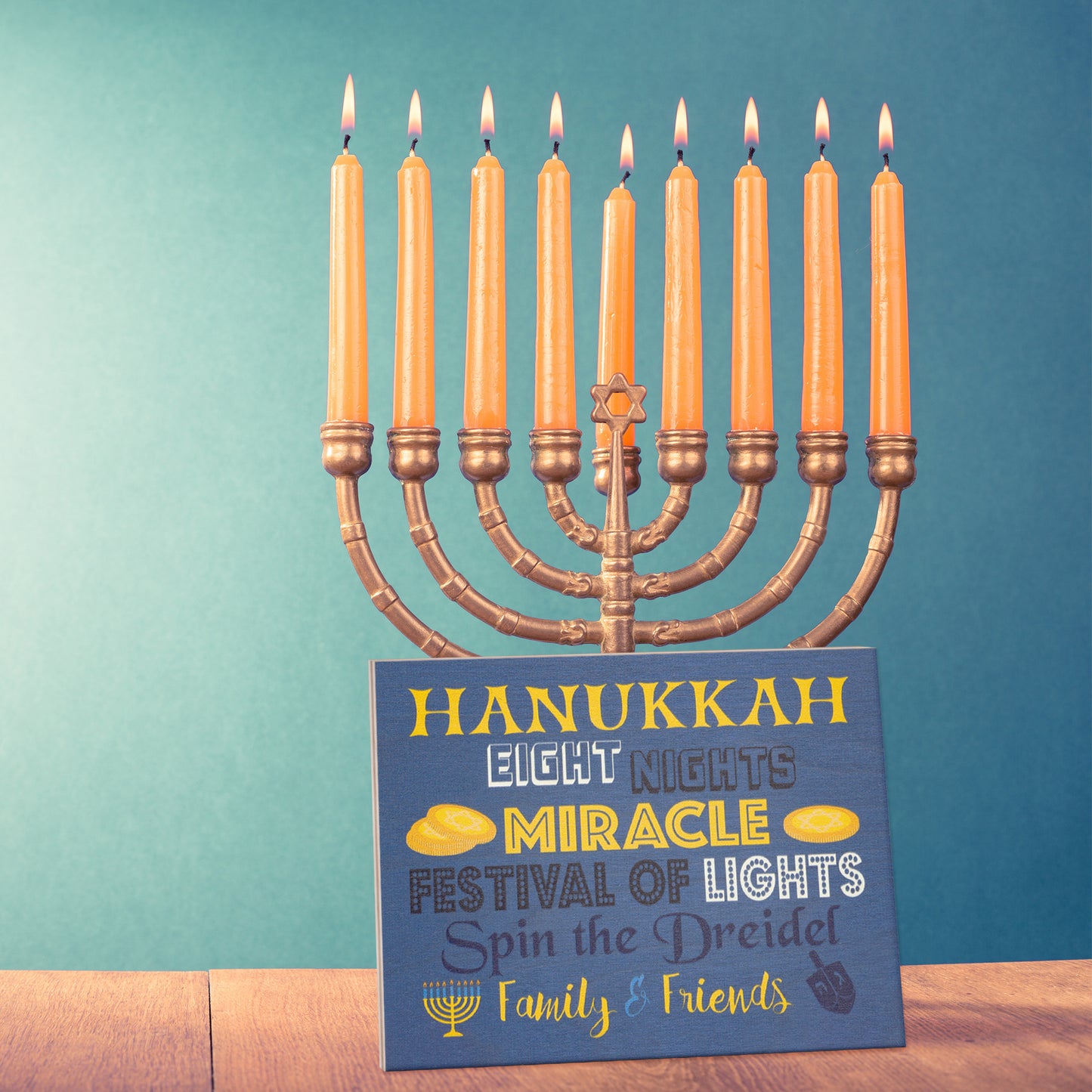 Hanukkah Decorations, Dreidel Decor, Festival Of Lights Hanukkah Gifts, Wood Sign, Hanukkah Menorah 8 Nights Miracle