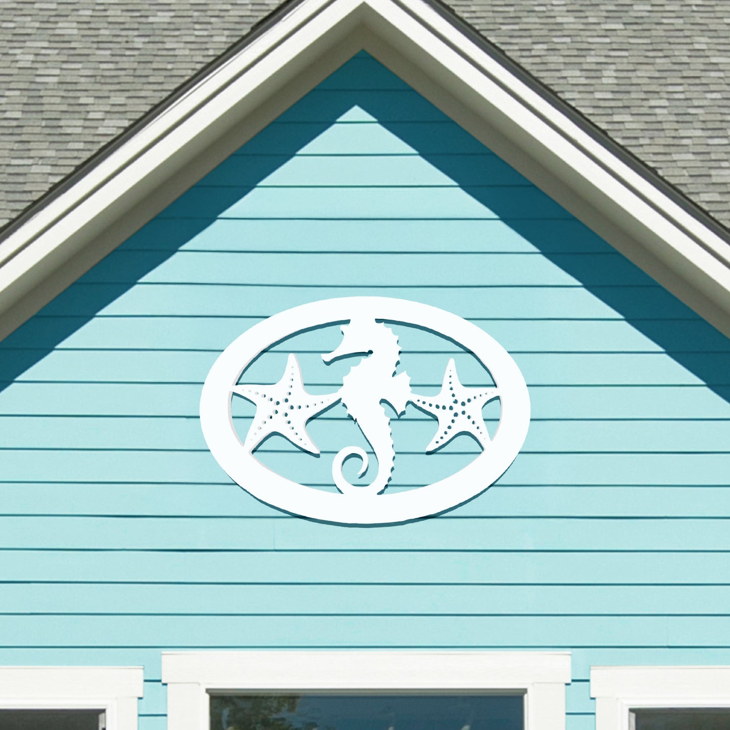 Outdoor Seahorse and Starfish Wall Art – Oval Beach House Decoration, Weatherproof PVC – Coastal Decor for Porch, Shed, Pool Area or Fence, 2 Foot