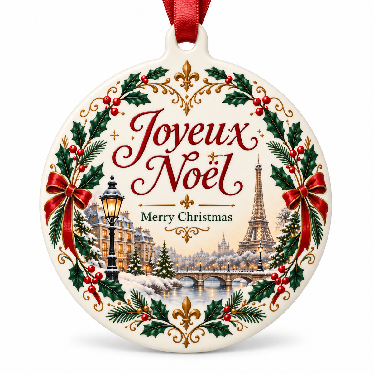 Paris Christmas Ornament – Joyeux Noël Eiffel Tower French Holiday Decoration