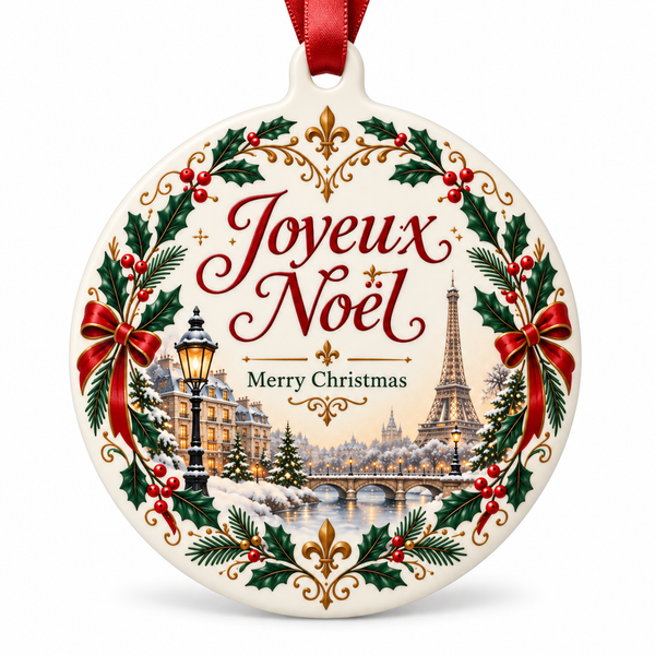 Paris Christmas Ornament – Joyeux Noël Eiffel Tower French Holiday Decoration